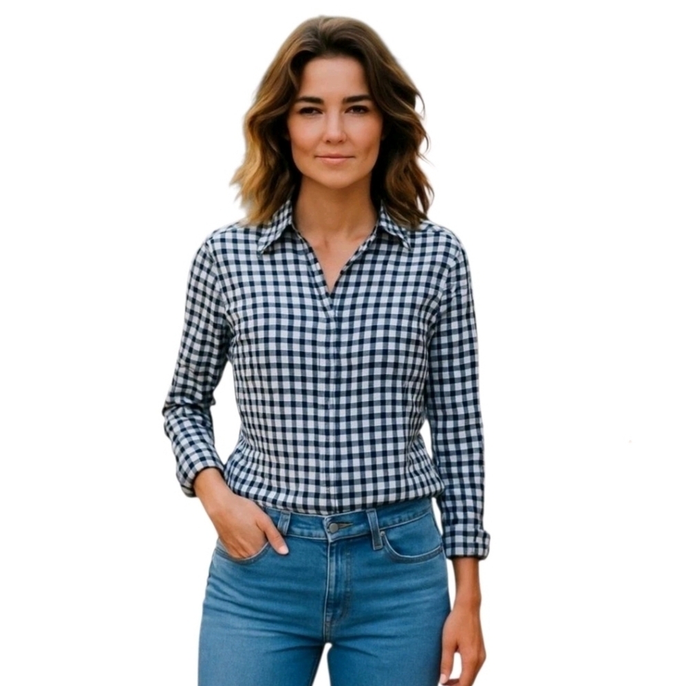 𝅺splendid Black White Plaid Long Sleeve Checkered Button Down Shirt Top Size XS
